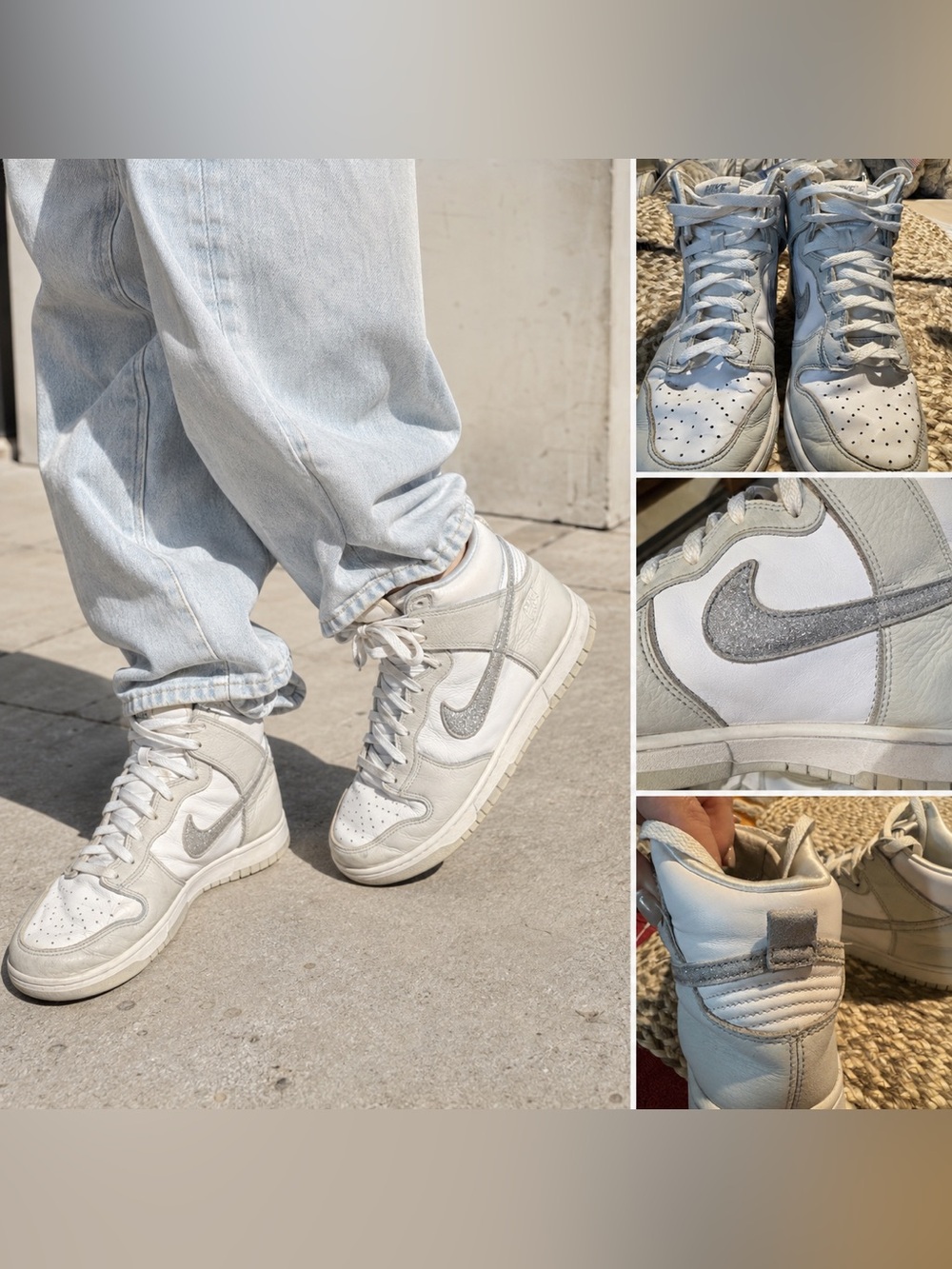 Nike Dunk High Silver Glitter Swoosh Women’s 8 White Gray FJ4578-100